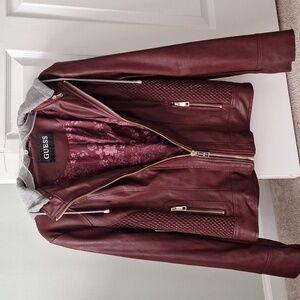 Guess XL Ladies Leather Touch Lightweight Jacket with detachable cotton hood